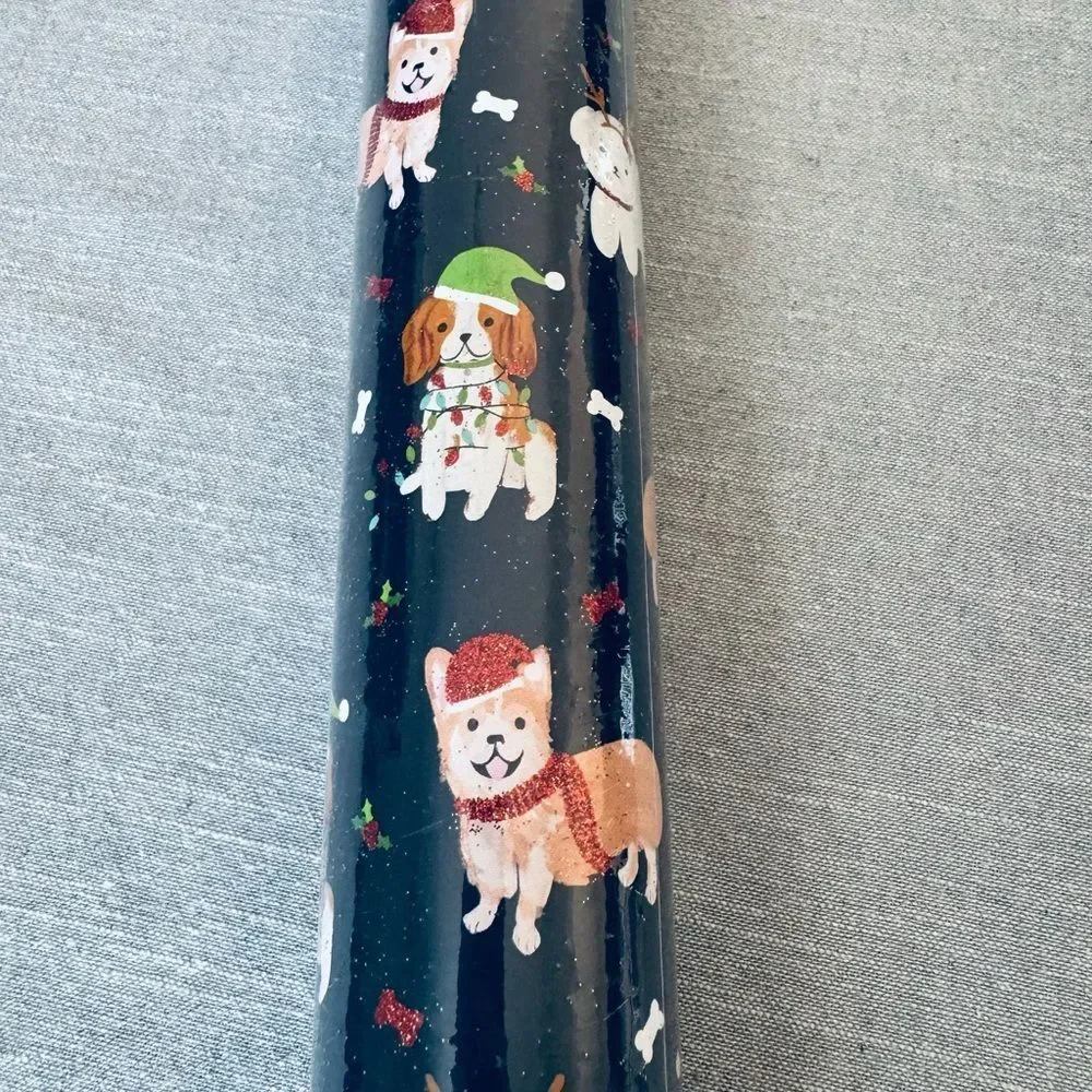 Christmas Dogs Blue Holiday Lady Jayne Glitter Gift Wrap Wrapping Paper